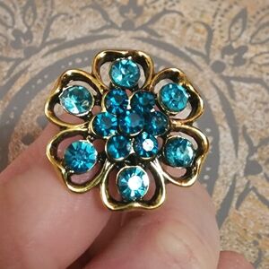 Gold and Blue Floral Jewelry Brooch